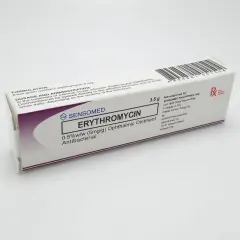 Opakowanie maści do oczu Sensomed Erytromycyna 0.5% w/w (5mg/g) z antybakteryjnym działaniem.