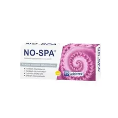 Opakowanie leku NO-SPA forte z 20 tabletkami, wskazane na bóle brzucha, np. przy bolesnym miesiączkowaniu.