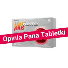 Opakowanie suplementu diety LipiForma plus, który pomaga jak obniżyć cholesterol. Zawiera monakolinę K. 30 kapsułek.