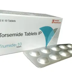 Opakowanie leku Torsemide Tablets IP, znane jako Trumide-10, z blistrem tabletek.
