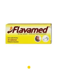 Opakowanie leku Flavamed, 30 mg, 20 tabletek, na kaszel.