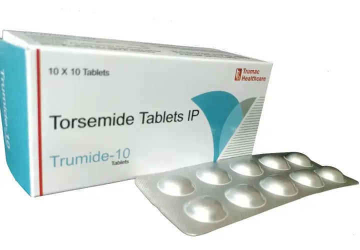 Opakowanie leku Torsemide Tablets IP, znane jako Trumide-10, z blistrem tabletek.