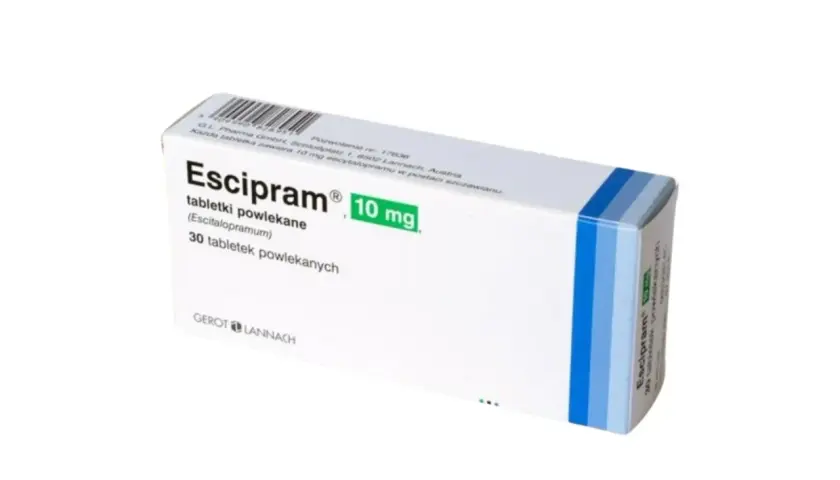 Opakowanie leku Escipram 10 mg, zawierające 30 tabletek powlekanych.