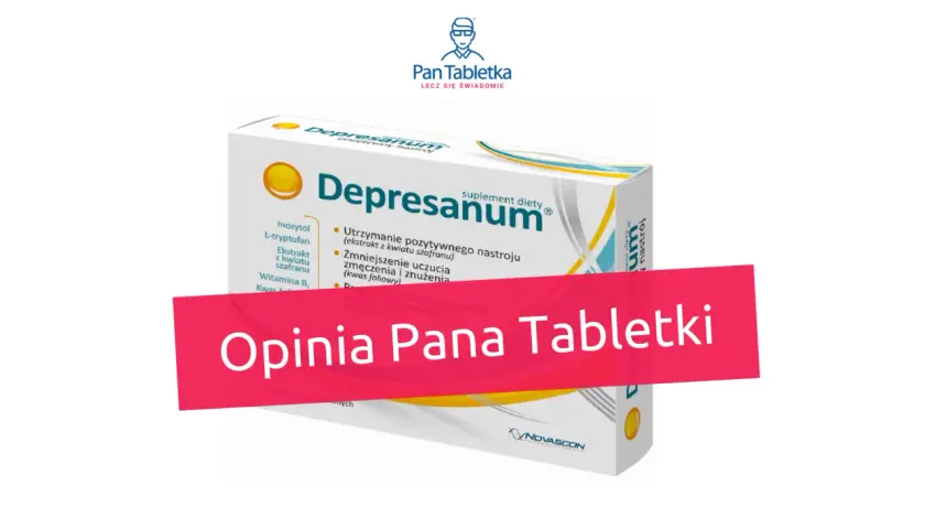 Opakowanie suplementu diety Depresanum, który wspiera pozytywny nastrój. Opinia Pana Tabletki.