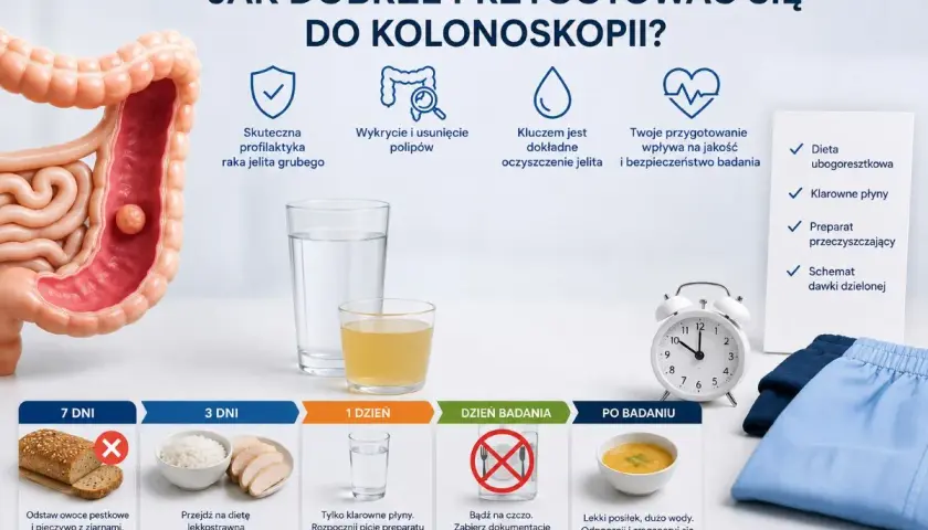 Przygotowanie do kolonoskopii: dieta, płyny, preparat. Badanie trwa krótko, a jego jakość zależy od Ciebie.
