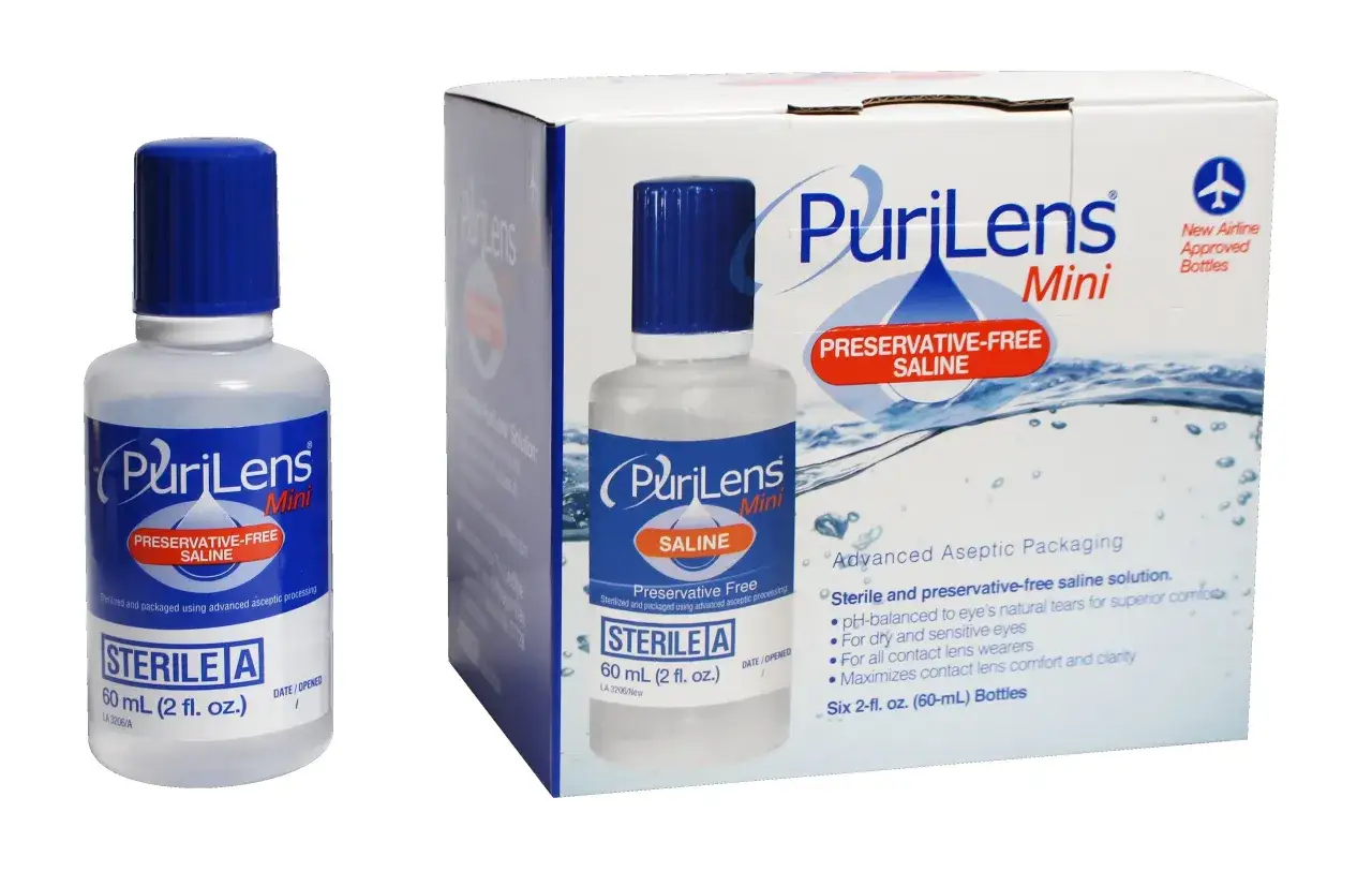 Sól fizjologiczna do oka PuriLens Mini, 60 ml. Bez konserwantów, idealna dla wrażliwych oczu i noszących soczewki.