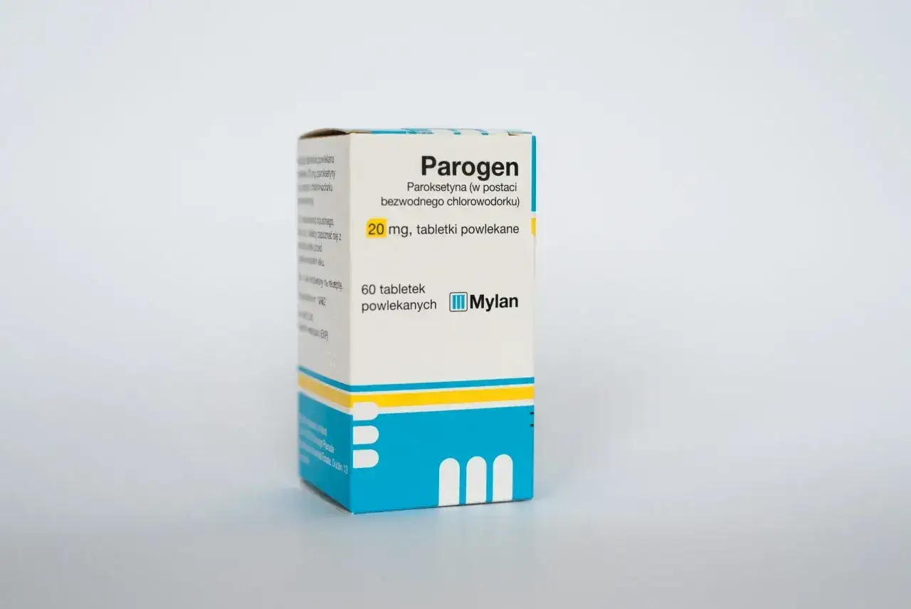 Opakowanie leku Parogen zawierające paroksetynę 20 mg, 60 tabletek powlekanych od Mylan.