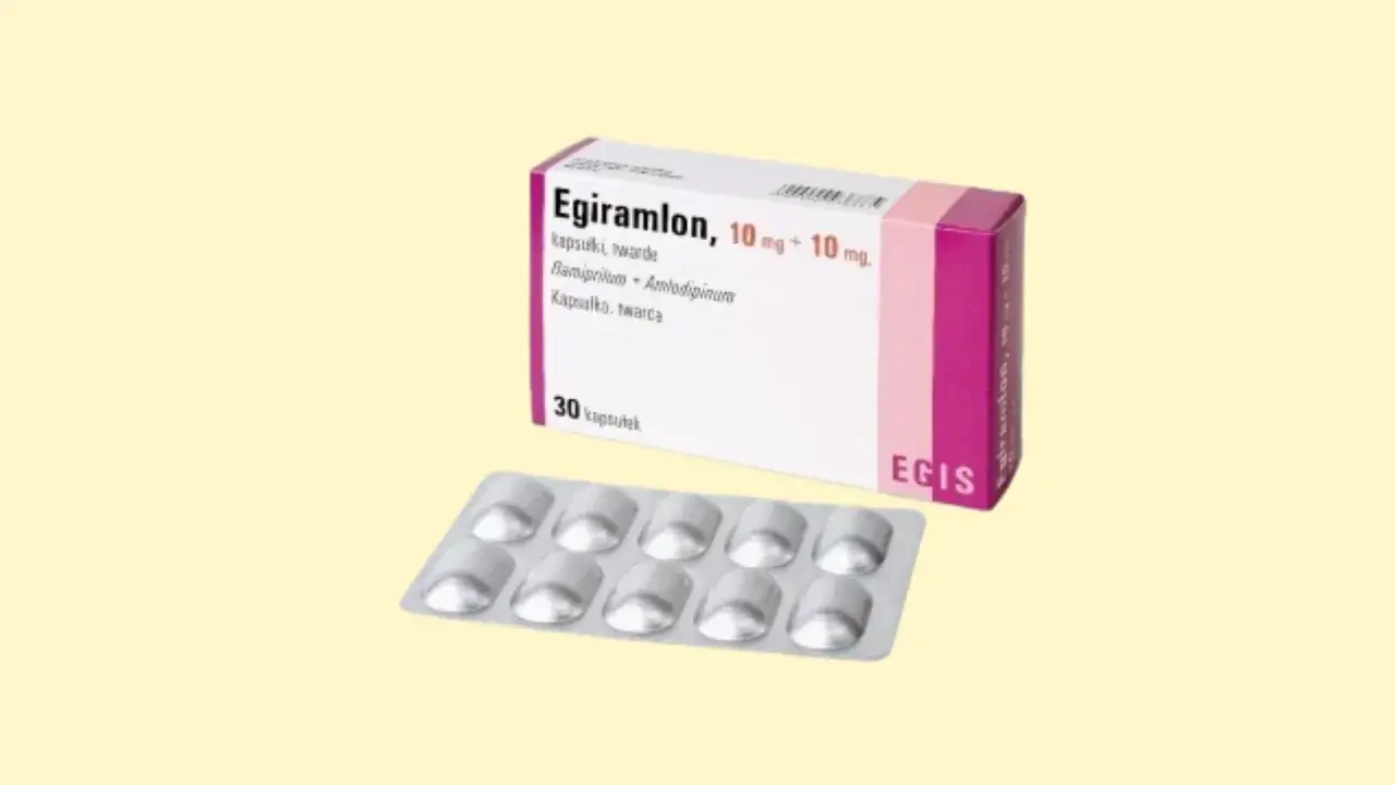 Opakowanie leku Egiramlon, stosowanego na nadciśnienie. Zawiera 30 kapsułek.