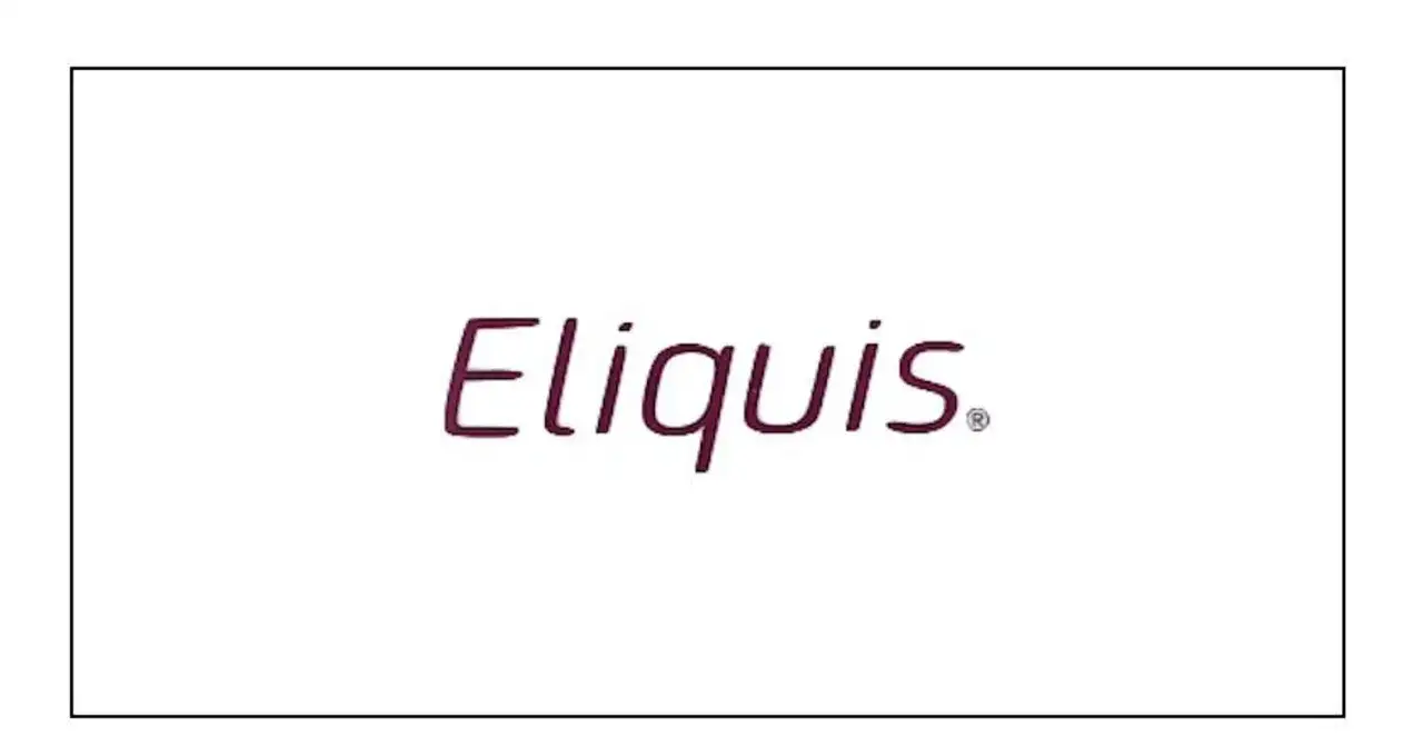 Logo Eliquis w kolorze bordowym na białym tle.