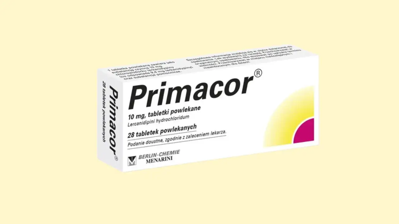Primacor 10 mg, tabletki powlekane. Lek na nadciśnienie, zawiera lerkanidypiny chlorowodorek. Opakowanie 28 tabletek.